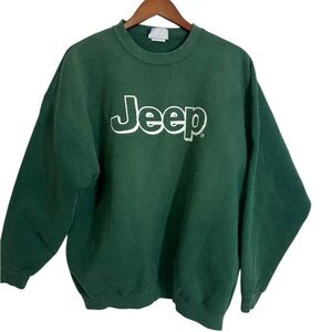 Vtg JEEP Green Crewneck Sweatshirt Mens 2XL Spell Out White Logo Lee Made USA